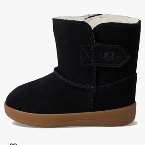 UGG Kids Black Suede Boot with Tan Sole